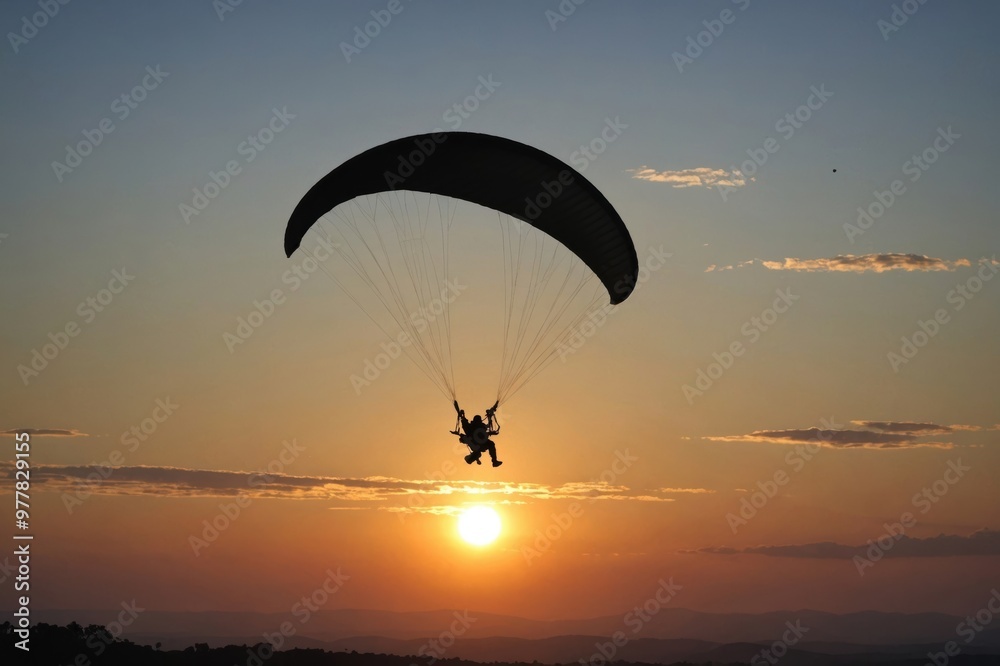 Paraglider silhouette in the sky at sunset Paraglider silhouette in the sky at sunset