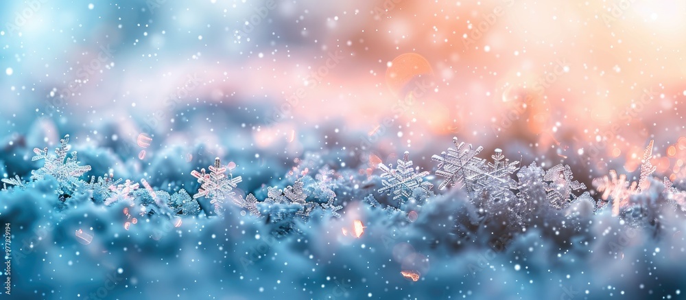 Obraz premium Close up of snowflakes Macro photography Represents winter coldness and natural beauty Copyspace