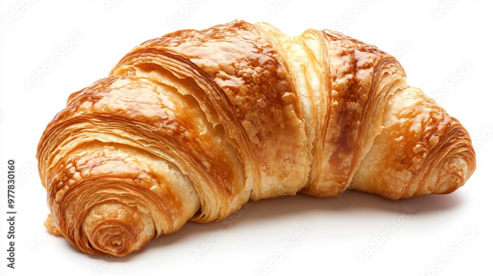 A buttery croissant with flaky layers, isolated on a clean white background, emphasizing the golden, crisp texture A buttery croissant with flaky layers, isolated on a clean white background, emphasizing the golden, crisp texture