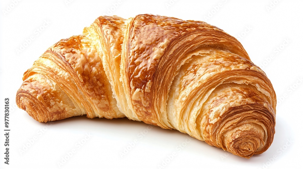 A buttery croissant with flaky layers, isolated on a clean white background, emphasizing the golden, crisp texture A buttery croissant with flaky layers, isolated on a clean white background, emphasizing the golden, crisp texture
