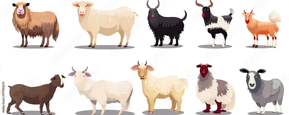 Fototapeta premium Various farm animals on white isolated background. Farm animals like chick, pig, cow, sheep