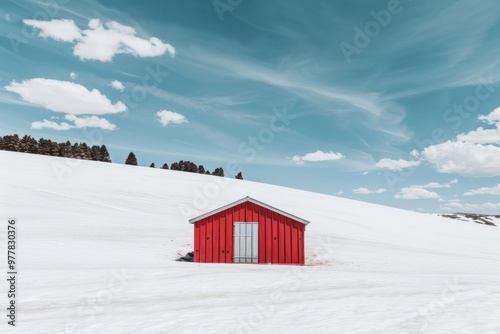 A Photography of A cozy cabin surrounded by snow in the Southern Alps, offering a warm and inviting retreat for winter enthusiasts seeking alpine adventur