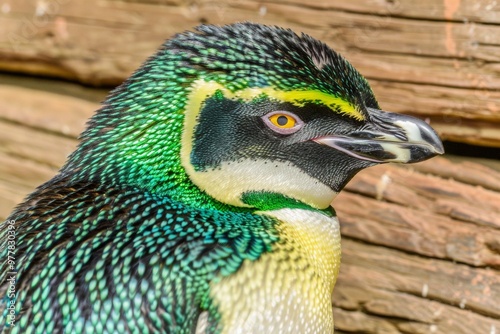 A Photography of A close-up of a yellow-eyed penguin, one of the world's rarest penguin species, found along the coastal regions of New Zeala photo