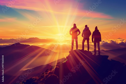 A Photography of A group of rock climbers ascending a challenging wilderness cliff, with sheer rock faces and panoramic views as their reward for conquering nature's obstacl