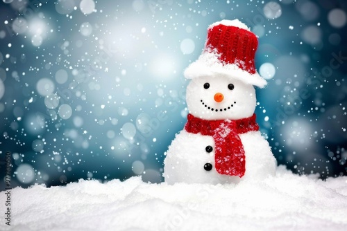 A Photography of A friendly snowman with a top hat and carrot nose, inviting kids to play and build snowmen in the fresh winter sn