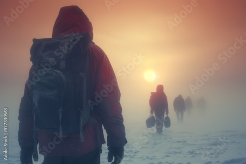 A Photography of A group of backpackers trekking the Kepler Track, one of New Zealand's Great Walks, immersed in the pristine wilderness of Fiordland National Pa