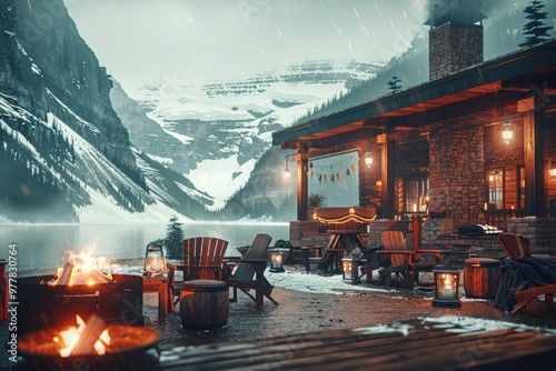 A Photography of A remote wilderness campsite with a cozy tent set up beside a pristine alpine lake, offering a night of stargazing and serenity beneath the clear night s
