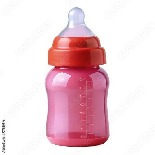 Colorful baby bottle in standard scale demonstrating measurement markings. Generative AI