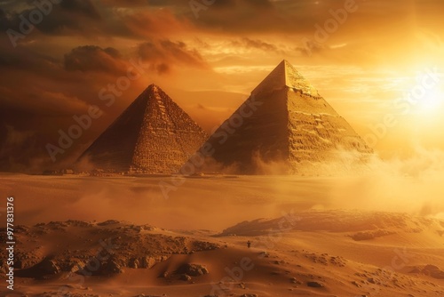 Postcard with landscape of Egyptian pyramids, Egypt
