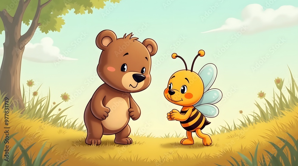 Fototapeta premium bee and bear cartoon