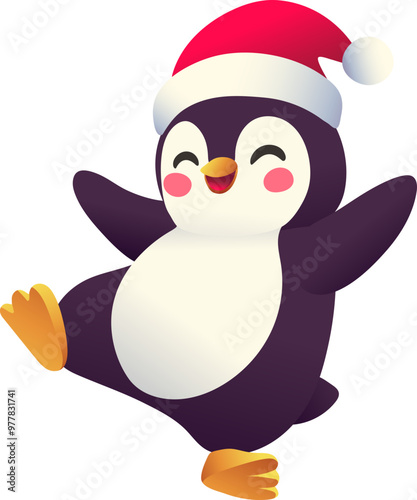 Joyful Penguin Dancing in Santa Hat (Gradient Color Style)