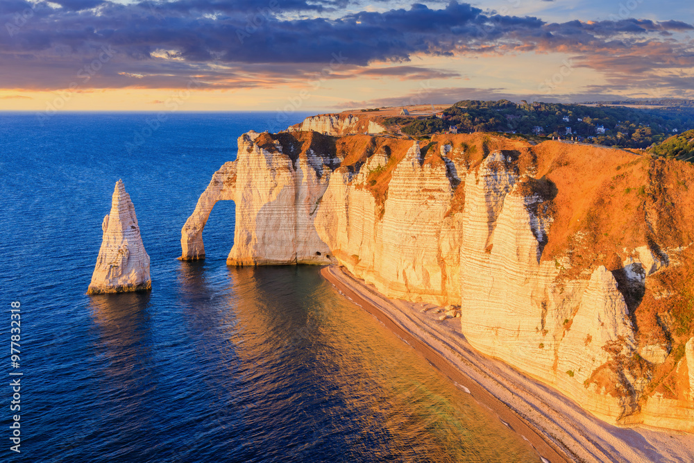 Normandy, France. Etretat village cliffs.