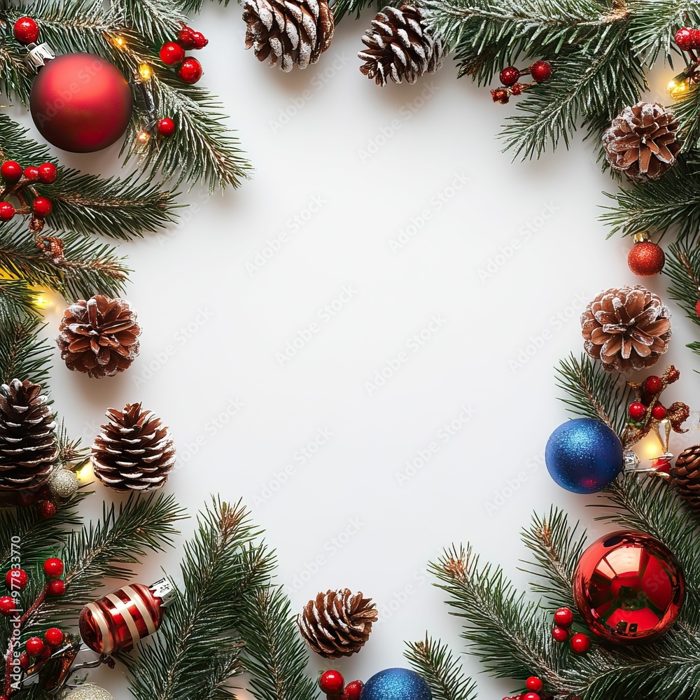 Christmas background with Christmas tree toys, cones Christmas background with Christmas tree toys, cones