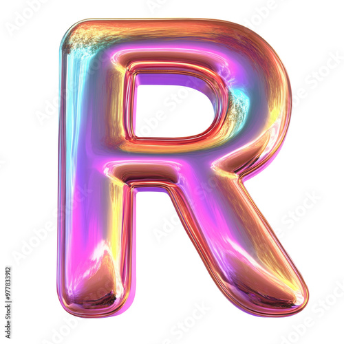 copper Hologram metallic R alphabet Realistic 3D on white background. Generative AI