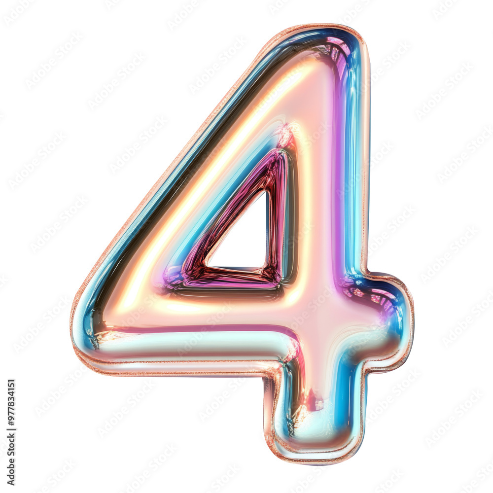 copper Hologram metallic 4 number alphabet Realistic 3D on white background. Generative AI copper Hologram metallic 4 number alphabet Realistic 3D on white background. Generative AI