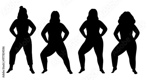 Set of Silhouettes of Plus-Size Women in Different Yoga Poses