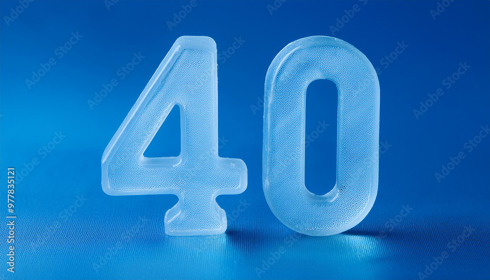 Banner with ice number 40 on blue backdrop. Frozen water. 3D rendering. Banner with ice number 40 on blue backdrop. Frozen water. 3D rendering.