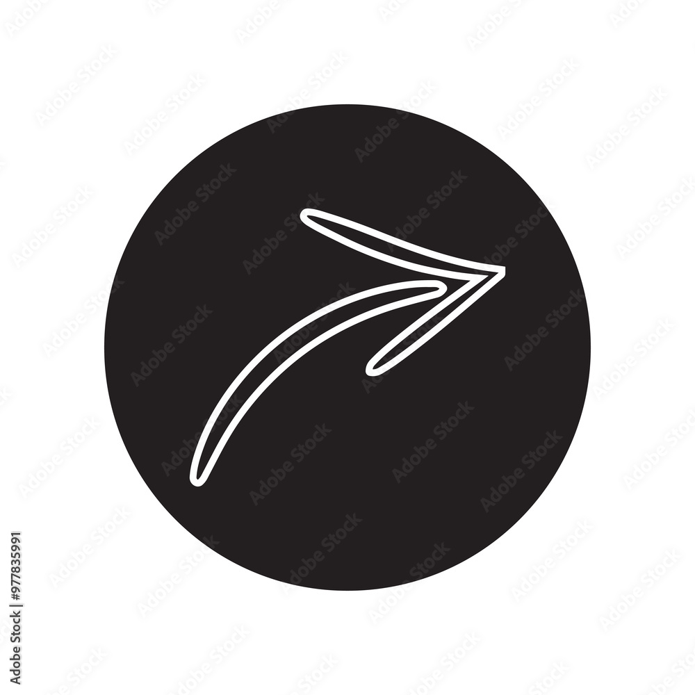 Curved arrow icon vector. Arrow pointer logo design. Arrow right vector icon illustration in circle isolated on white background Curved arrow icon vector. Arrow pointer logo design. Arrow right vector icon illustration in circle isolated on white background