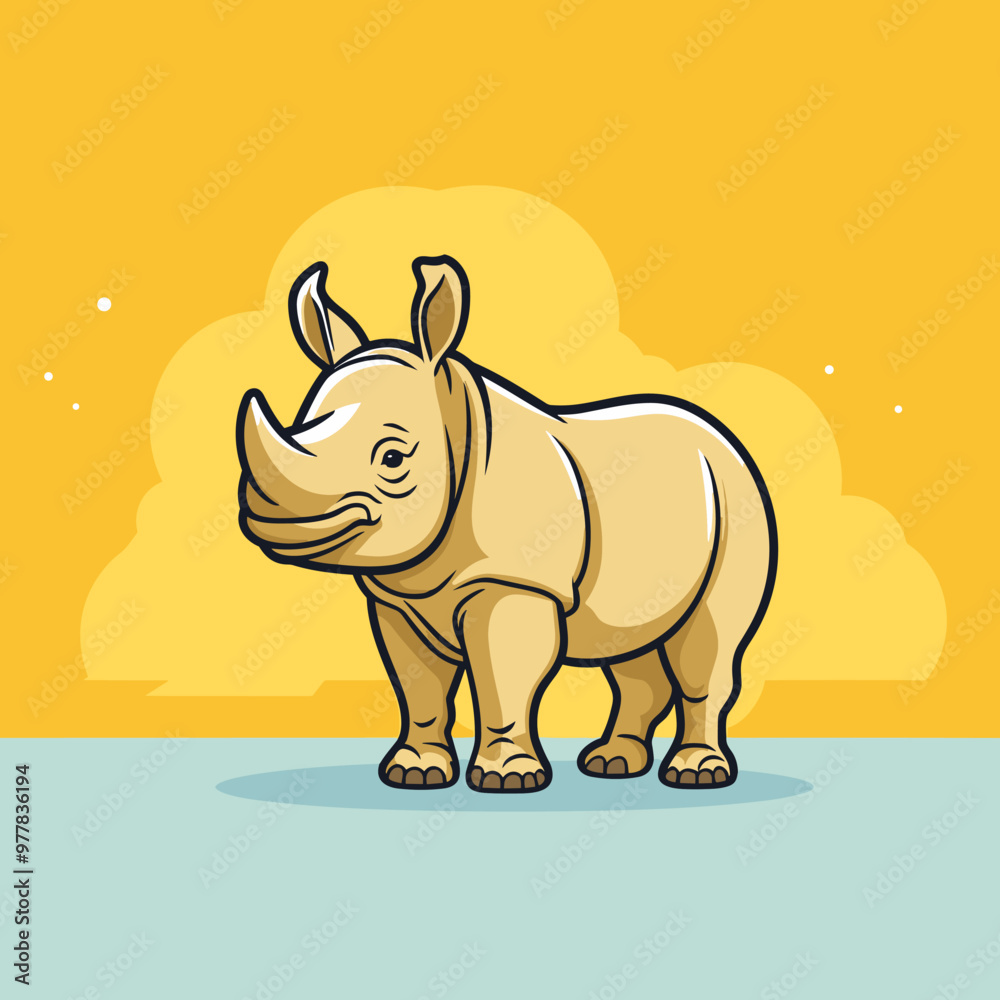Obraz premium Rhinoceros hand-drawn kid comic illustration. Cute vector doodle style cartoon illustration.