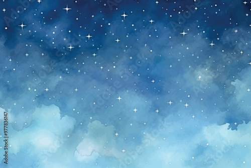 Starry night sky watercolor painting