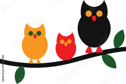 Charming Owls on Bare Tree Branch Vector Illustration for Art Projects
 photo