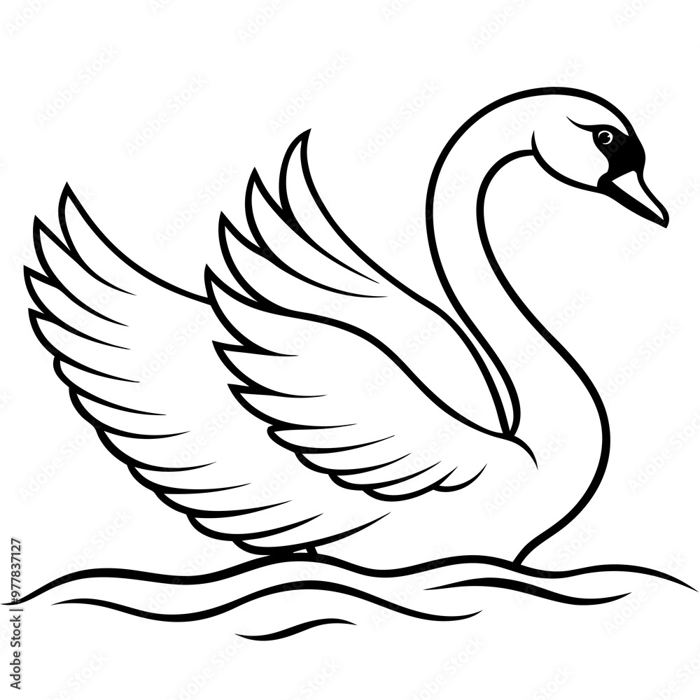 Obraz premium Swan gliding on water with detailed feather patterns and graceful lines vecto