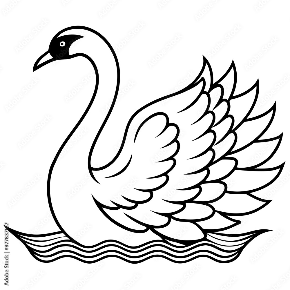 Swan gliding on water with detailed feather patterns and graceful lines vecto Swan gliding on water with detailed feather patterns and graceful lines vecto