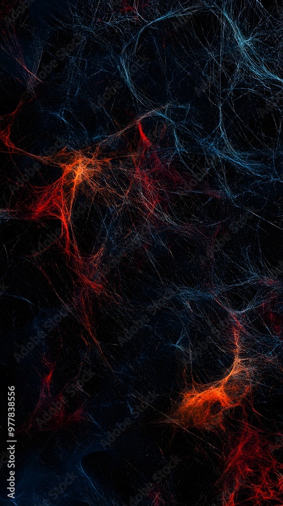 Colorful Spider Web on Black Background, Abstract Image, Texture, Pattern Background, Wallpaper, Cover and Screen for Smartphone, PC, Laptop, 9:16 and 16:9 Format
