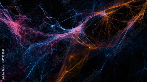 Colorful Spider Web on Black Background, Abstract Image, Texture, Pattern Background, Wallpaper, Cover and Screen for Smartphone, PC, Laptop, 9:16 and 16:9 Format