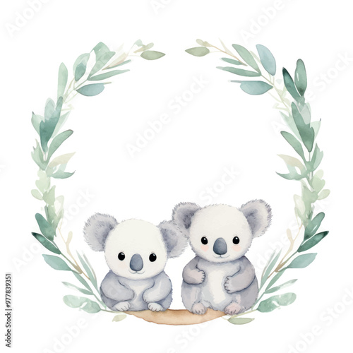 Photography Adorable koalas in leafy wreath