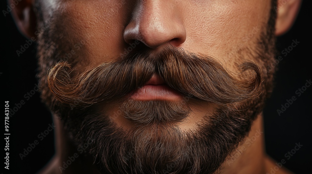 A close-up shot of a man with a thick, neatly curled mustache, emphasizing his facial hair and style, evoking a classic and strong masculine look A close-up shot of a man with a thick, neatly curled mustache, emphasizing his facial hair and style, evoking a classic and strong masculine look