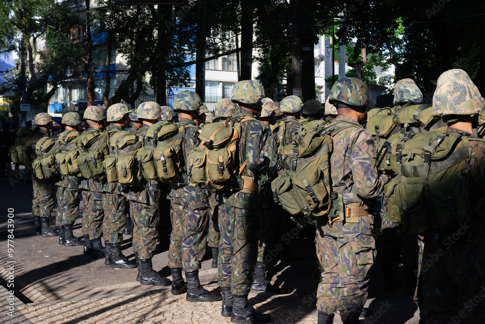 Fototapeta premium Army troops are seen during the celebration of Brazilian Independence Day in the city of Salvador, Bahia.