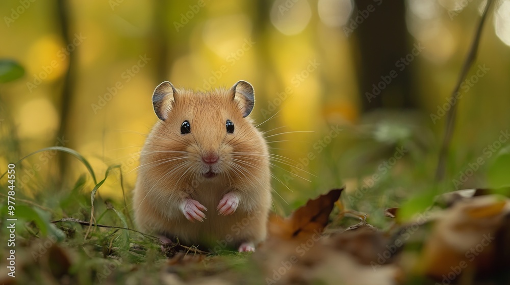 Small wild hamster from Europe spotted in its nature habitat. Small wild hamster from Europe spotted in its nature habitat.