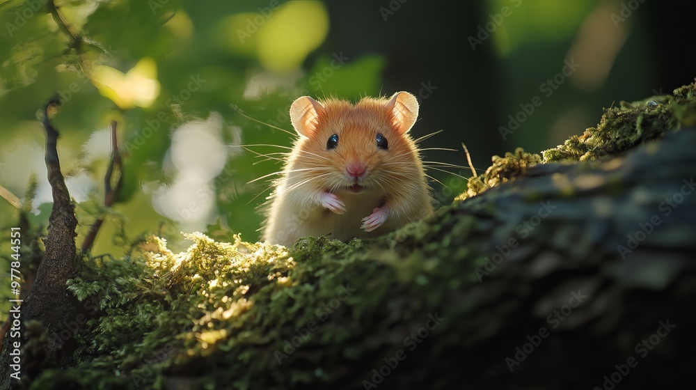 Small wild hamster from Europe spotted in its nature habitat.