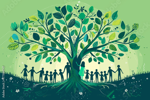 Collaborative Teamwork for a Sustainable Green Future Vector Illustration