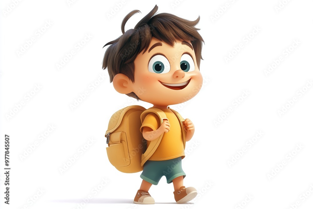 Little cartoon school pupil with backpacks on white background Little cartoon school pupil with backpacks on white background