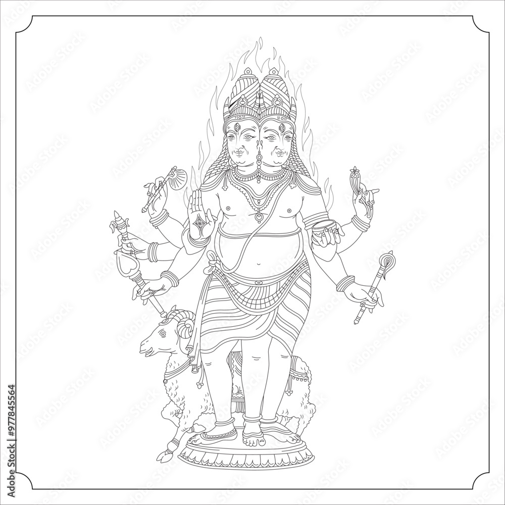 Indian Goddess Agni Isolated Outline Vector Illustration Indian Goddess Agni Isolated Outline Vector Illustration