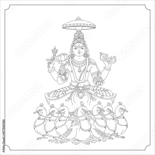 Indian Goddess Varuna Isolated Outline Vector Illustration photo