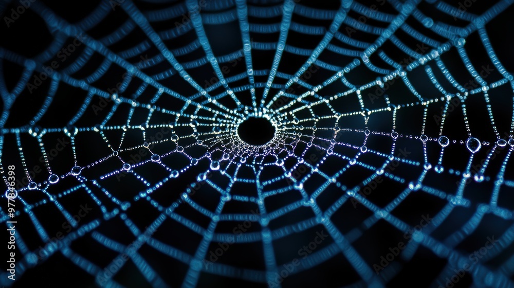 Fototapeta premium Detailed close-up of a spider's web broken glass with a central hole