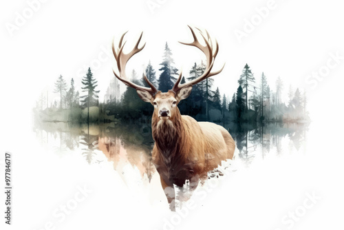 Majestic stag forest watercolor art