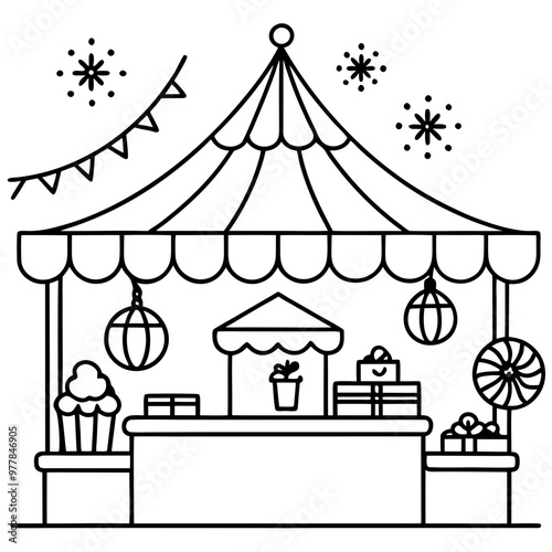 Festive Market Stalls with Holiday Treats – Vector Art