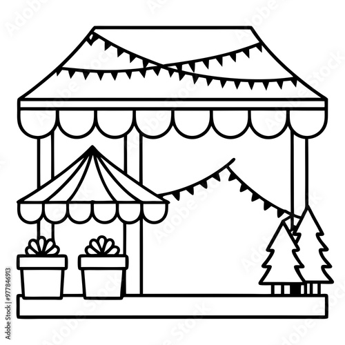 Festive Market Stalls with Holiday Treats – Vector Art