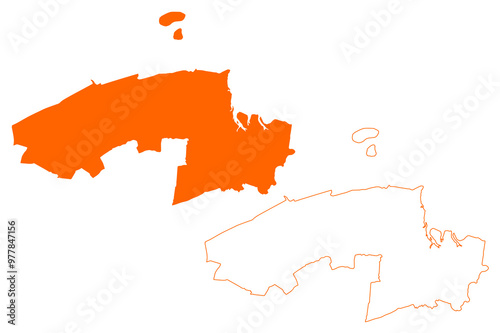 Noardeast Fryslan municipality (Kingdom of the Netherlands, Holland, Frisia or Friesland province) map vector illustration, scribble sketch Noardeast-Fryslân map