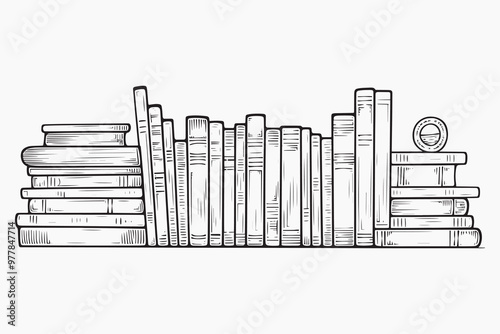 Vintage bookshelf sketch illustration
