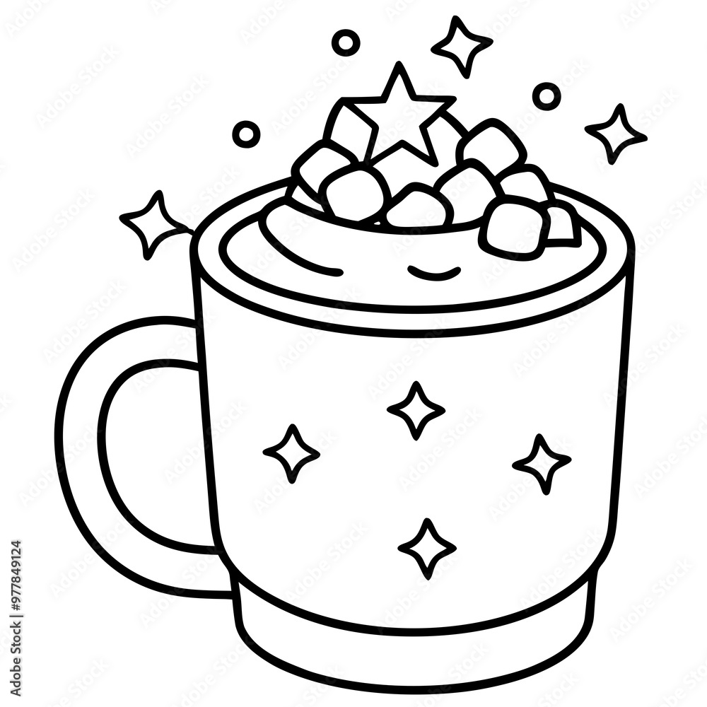 Festive Cocoa Mug with Marshmallows - Vector Art Festive Cocoa Mug with Marshmallows - Vector Art