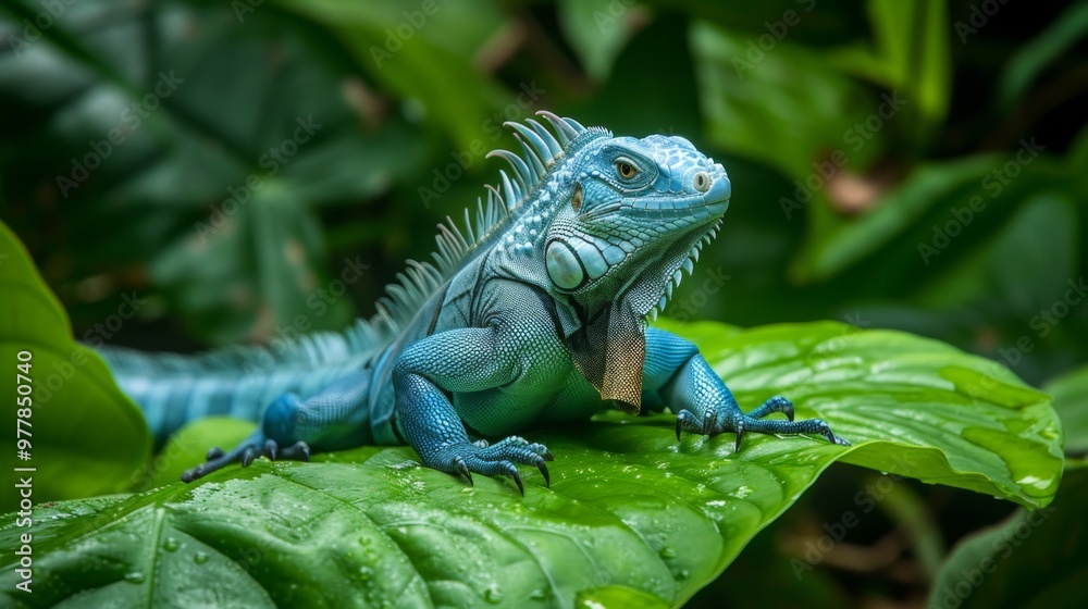 Blue Iguana on Green Leaves - Reptile Wildlife Photography Blue Iguana on Green Leaves - Reptile Wildlife Photography
