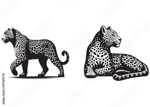 Leopard silhouette vector design, panther vector silhouette, leopard silhouette logo vector animals, leopard wild animal silhouettes on the white background
