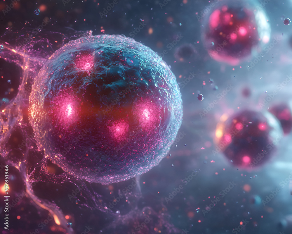 Fototapeta premium Futuristic Microscopic Cells Depicted in High-Resolution Scientific Imagery
