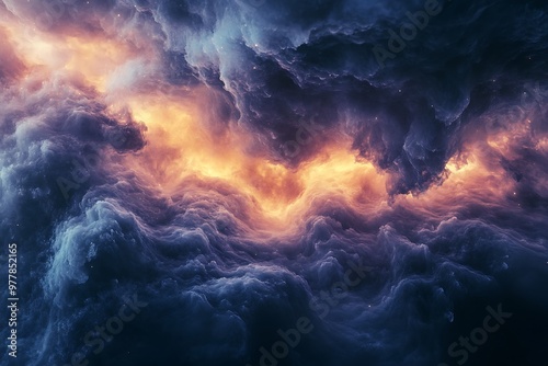 Abstract Dark Clouds with a Glowing Bat Shape