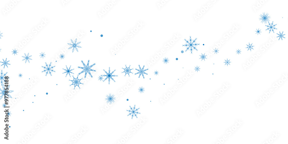 Snowflakes. Snow, snowfall. Falling scattered blue snowflakes on a white background. Snowflakes. Snow, snowfall. Falling scattered blue snowflakes on a white background.
